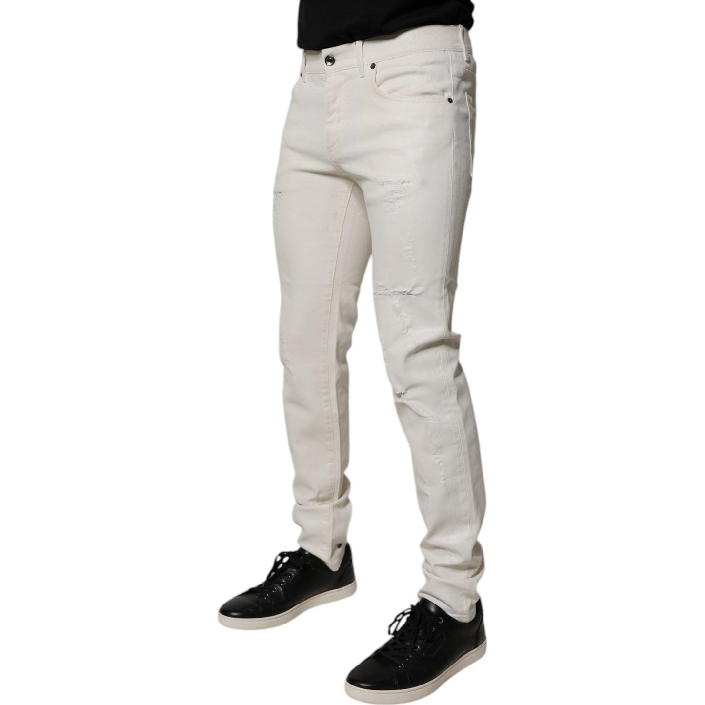 Dolce & Gabbana Off White Cotton Stretch Skinny Denim Jeans PAN75178-48