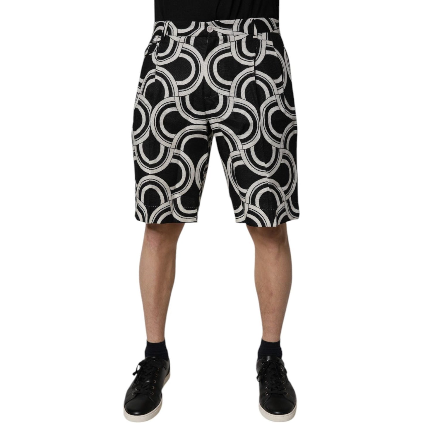 Dolce & Gabbana Black White Linen Bermuda Shorts PAN75724-48