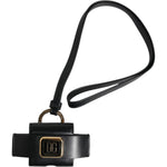 Dolce & Gabbana Black Leather Strap Gold Metal Logo Plaque Airpods Case SMY10691