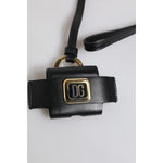 Dolce & Gabbana Black Leather Strap Gold Metal Logo Plaque Airpods Case SMY10691
