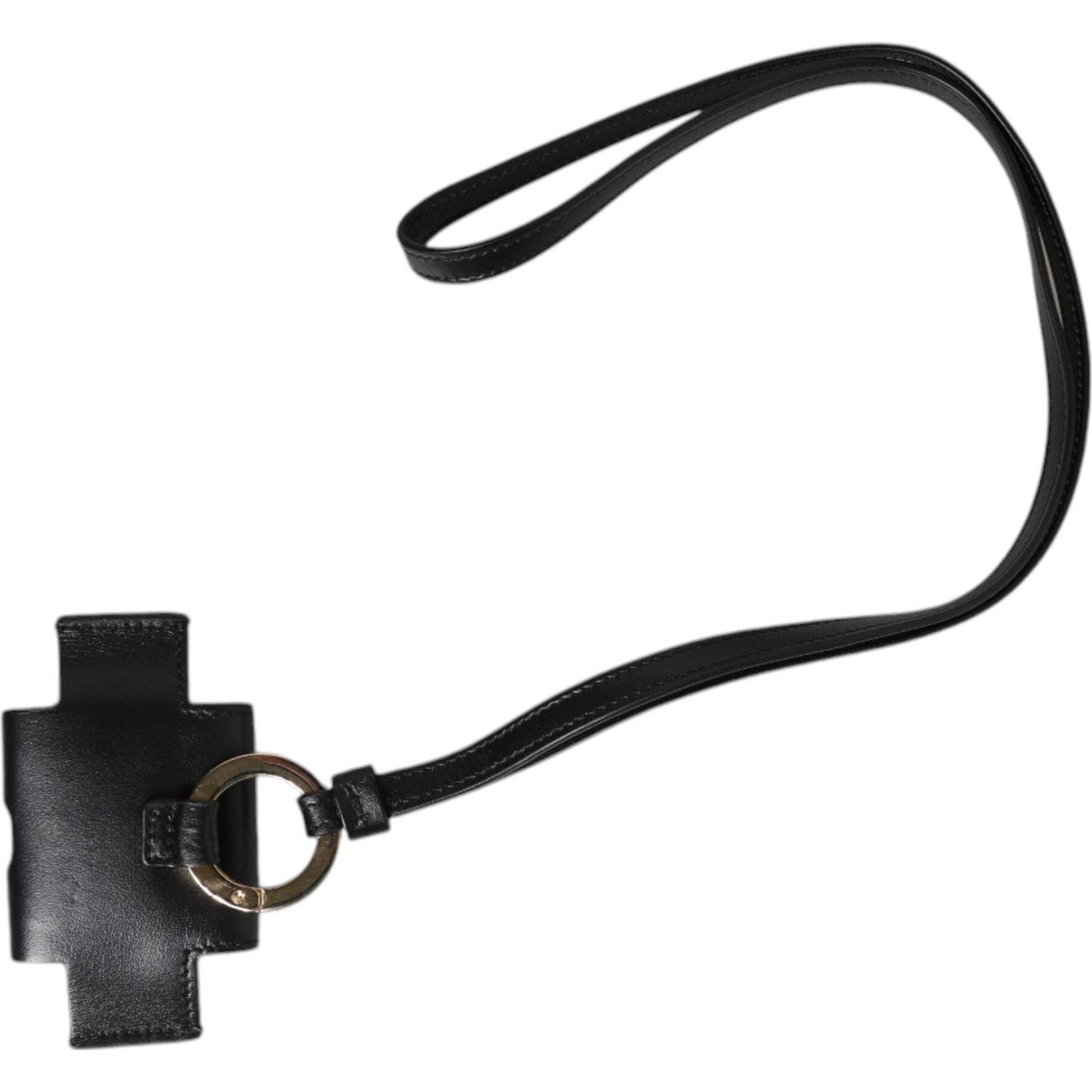 Dolce & Gabbana Black Leather Strap Gold Metal Logo Plaque Airpods Case SMY10691