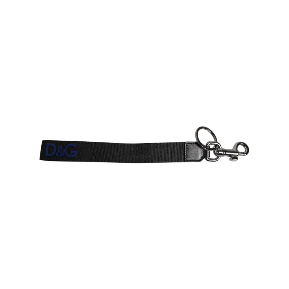 Dolce & Gabbana Black Logo Nylon Silver Brass Men Holder Keychain Keyring SMY10697#