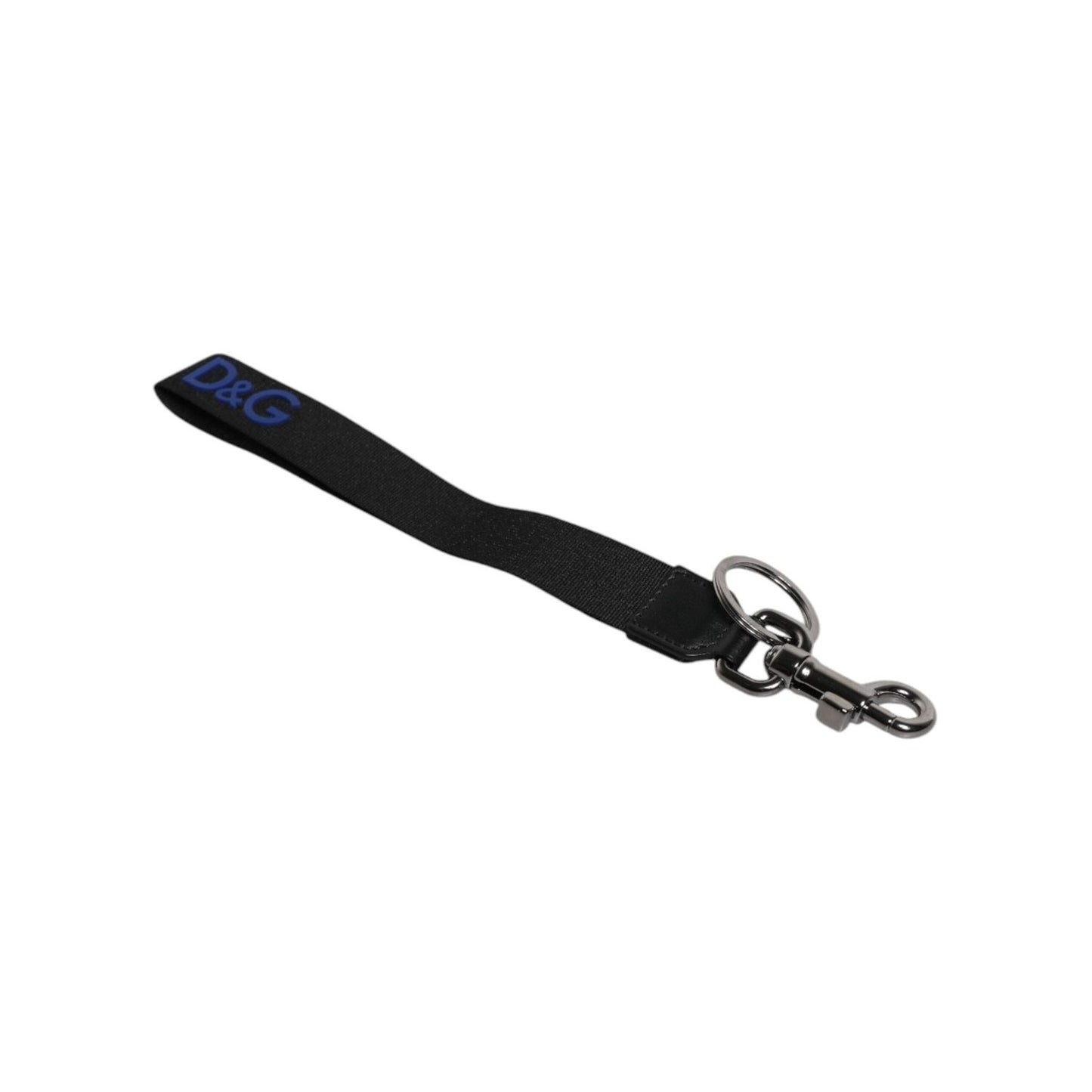 Dolce & Gabbana Black Logo Nylon Silver Brass Men Holder Keychain Keyring SMY10697#
