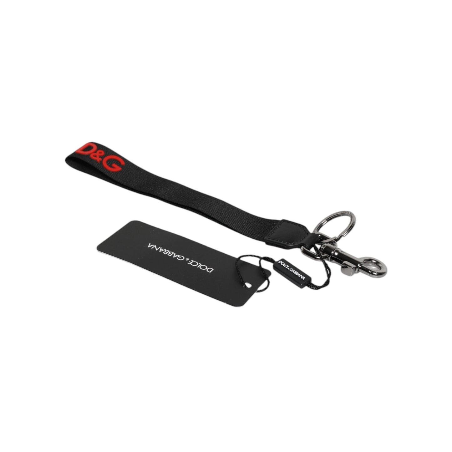 Dolce & Gabbana Black Logo Nylon Silver Brass Men Holder Keychain Keyring