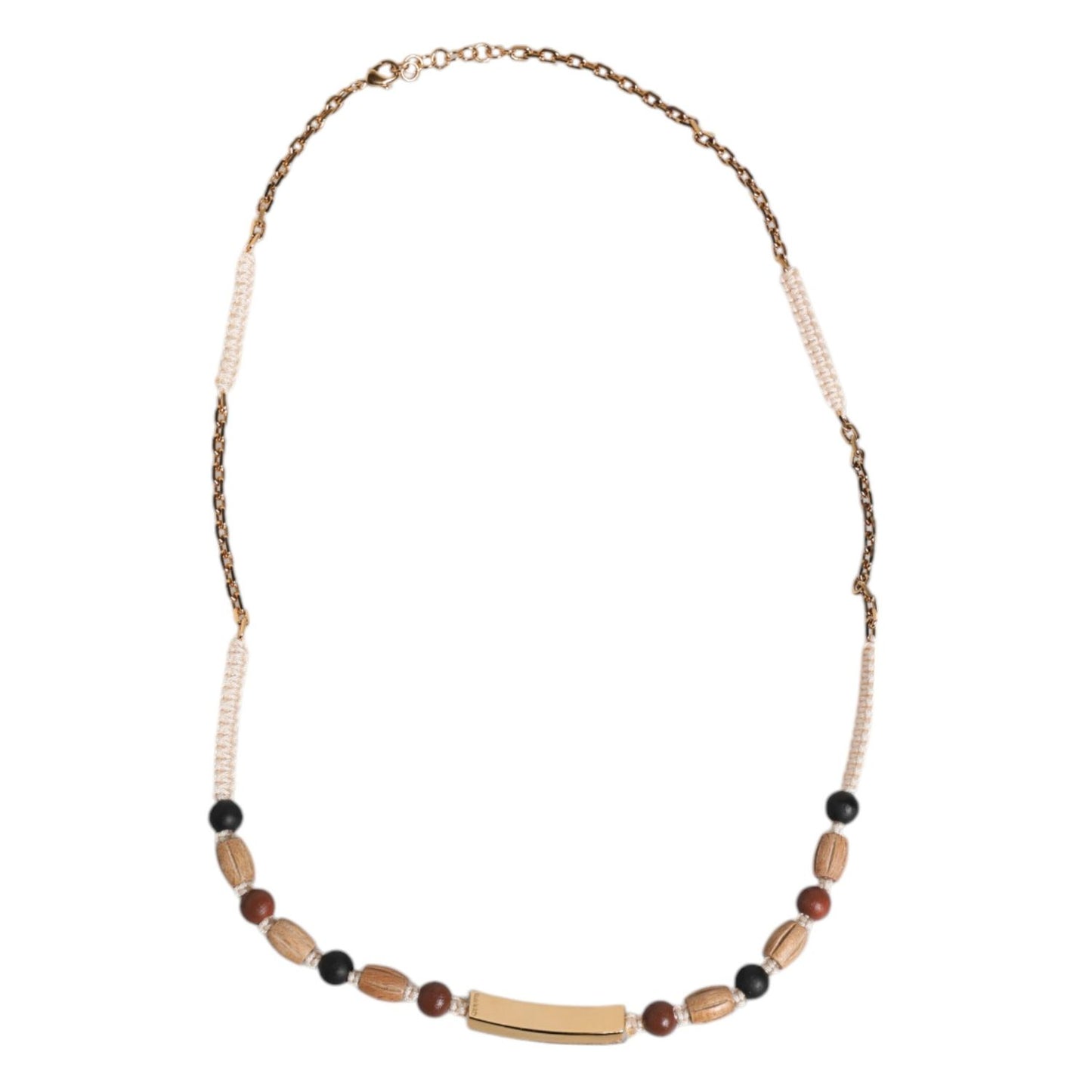 Dolce & Gabbana Black Gold Wooden Beaded Logo Pendant Necklace SMY10687