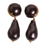 Dolce & Gabbana Gold Brass Black Pearl Clip On Dangling Jewelry Earrings SMY10508