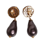 Dolce & Gabbana Gold Brass Black Pearl Clip On Dangling Jewelry Earrings SMY10508
