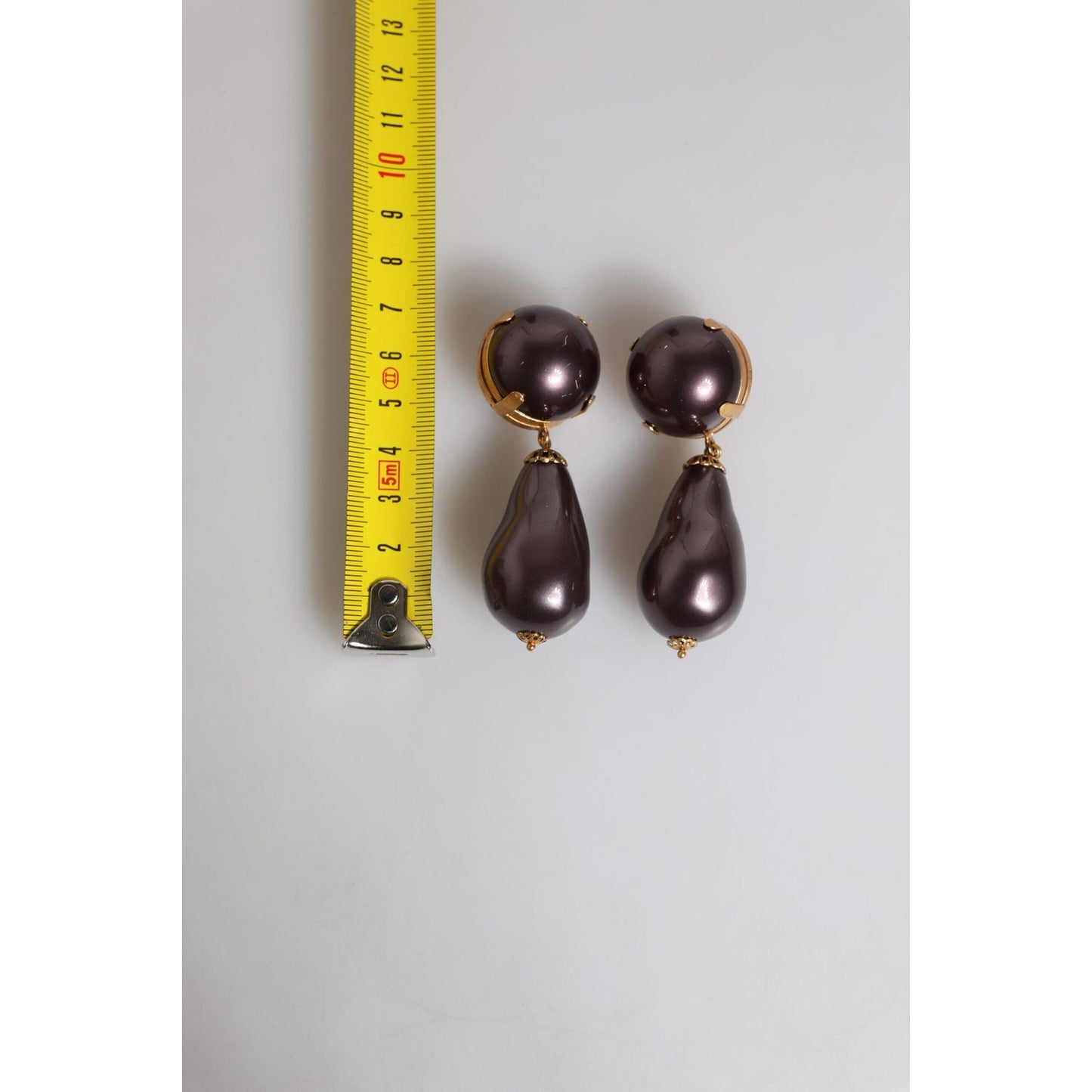 Dolce & Gabbana Gold Brass Black Pearl Clip On Dangling Jewelry Earrings SMY10508