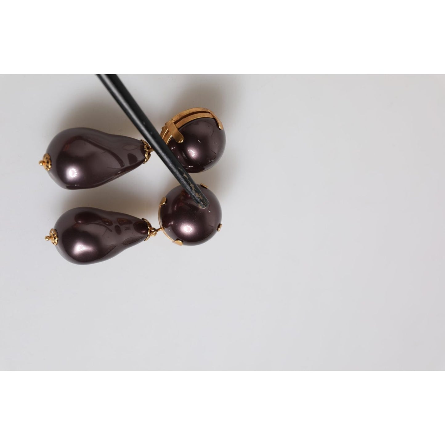 Dolce & Gabbana Gold Brass Black Pearl Clip On Dangling Jewelry Earrings SMY10508
