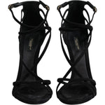 Dolce & Gabbana Black Leather Stiletto Heels Sandals Shoes LA12513-39
