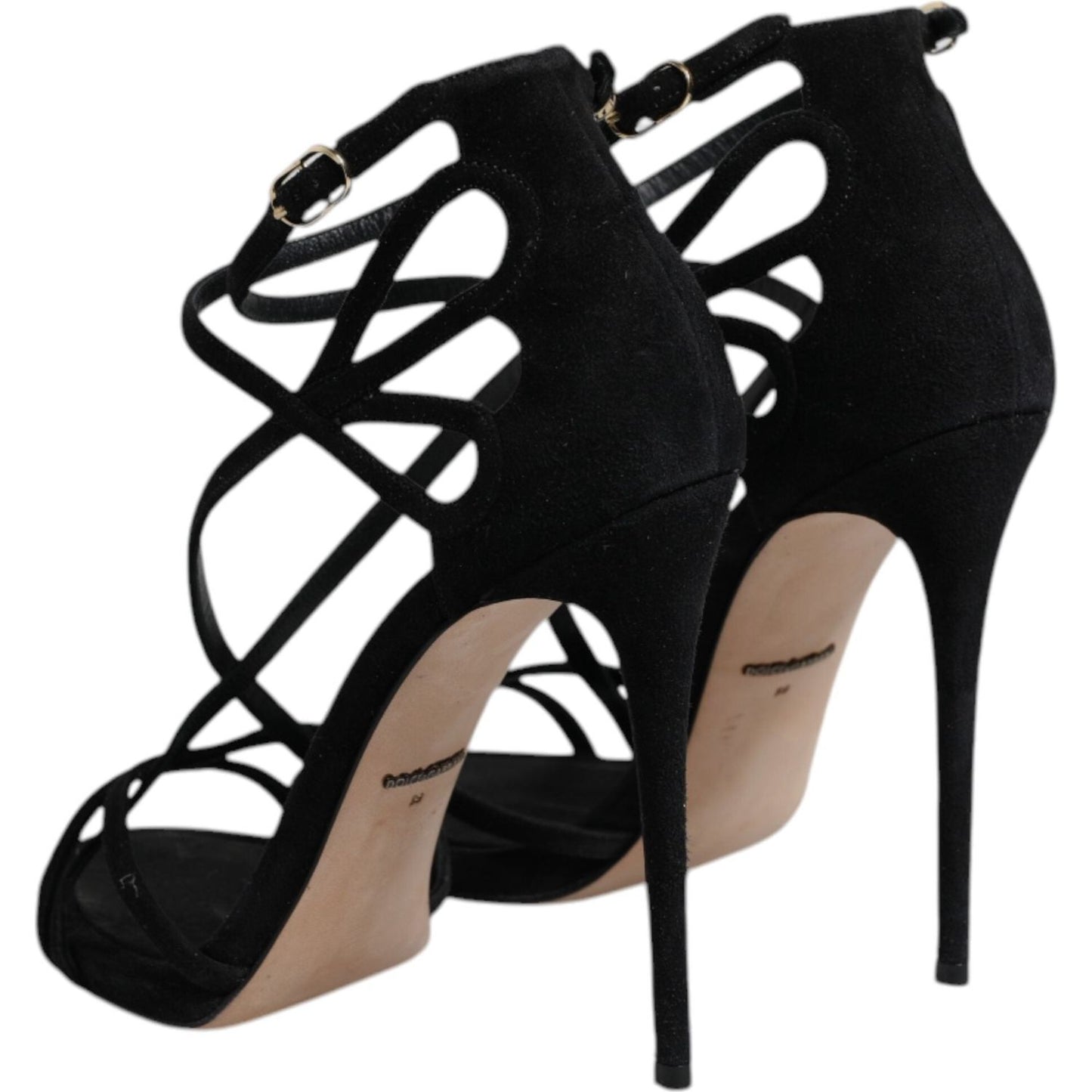 Dolce & Gabbana Black Leather Stiletto Heels Sandals Shoes LA12513-39