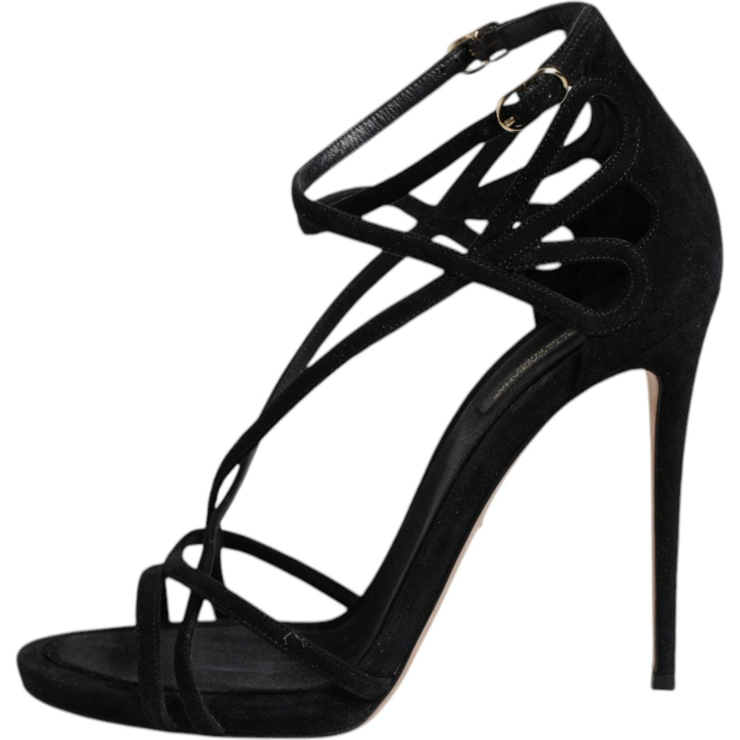 Dolce & Gabbana Black Leather Stiletto Heels Sandals Shoes LA12513-39