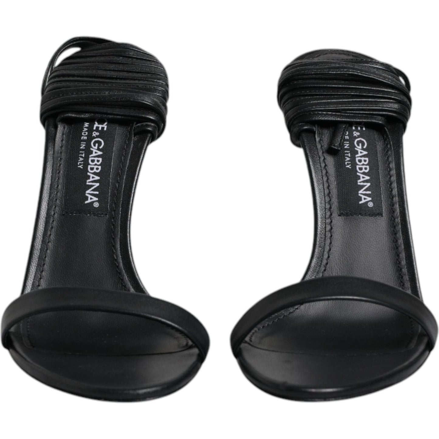 Dolce & Gabbana Black Leather Stiletto Heels Sandals Shoes LA12523-38