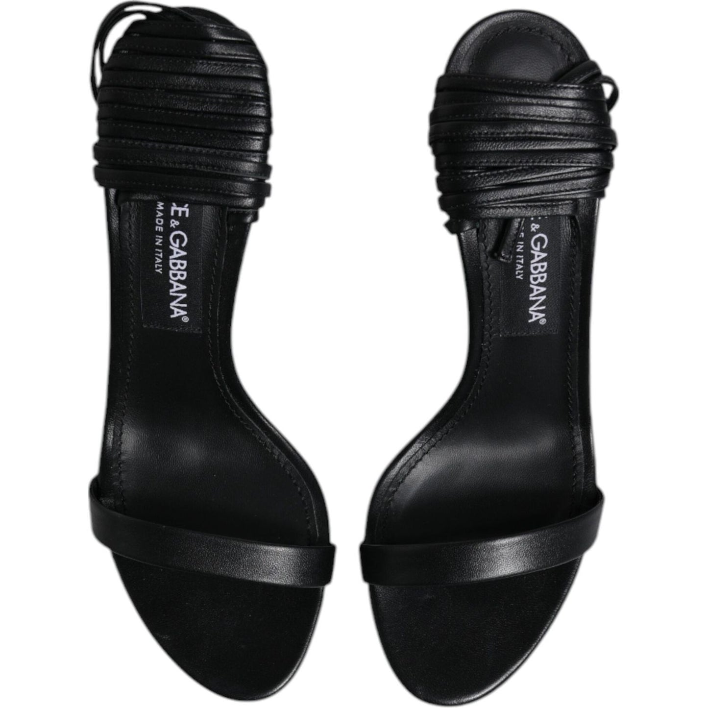 Dolce & Gabbana Black Leather Stiletto Heels Sandals Shoes LA12523-38