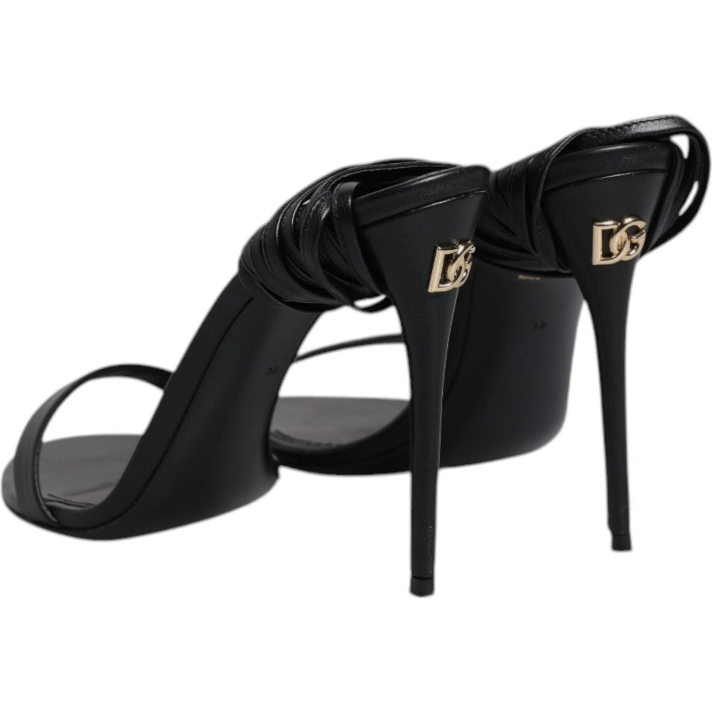 Dolce & Gabbana Black Leather Stiletto Heels Sandals Shoes LA12523-38