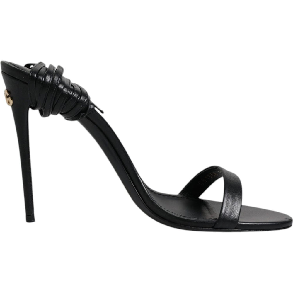 Dolce & Gabbana Black Leather Stiletto Heels Sandals Shoes LA12523-38