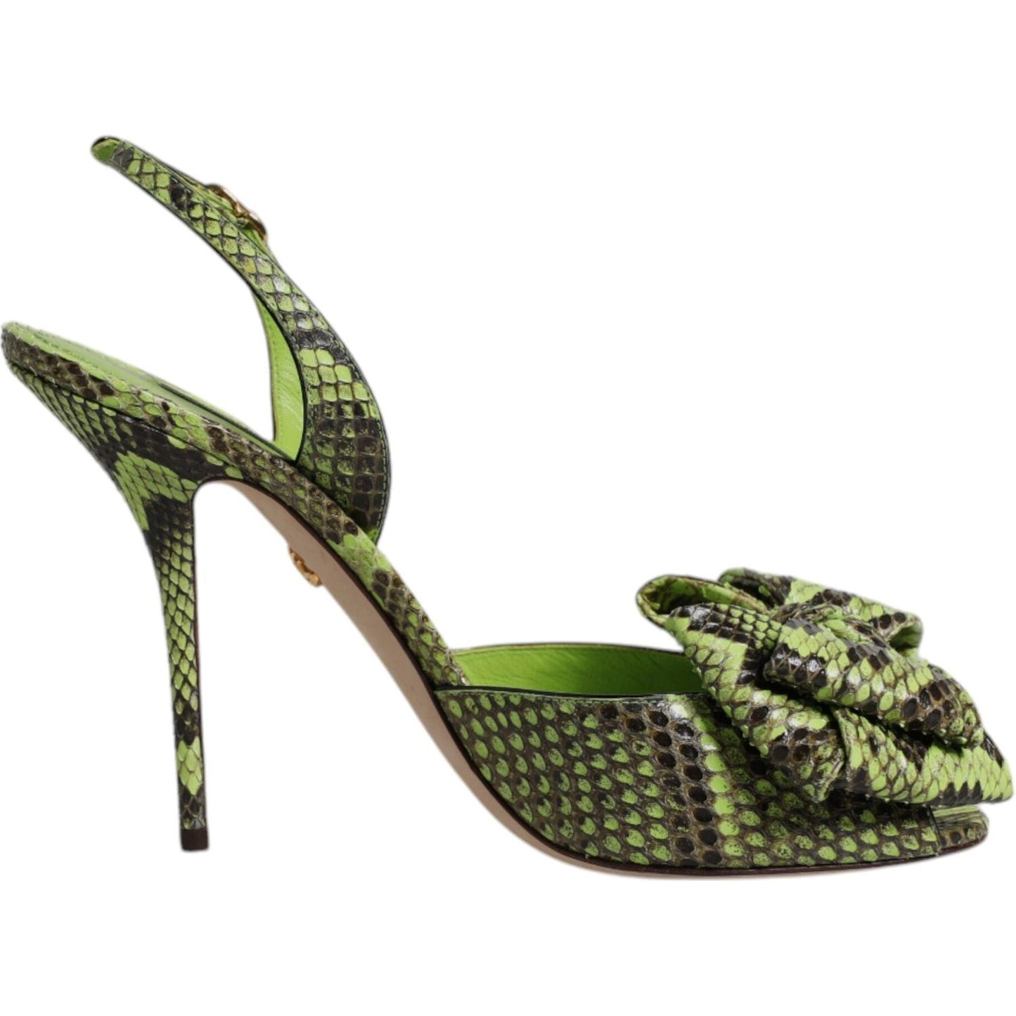 Dolce & Gabbana Green Python Leather Heels Sandals Shoes LA12554-35.5