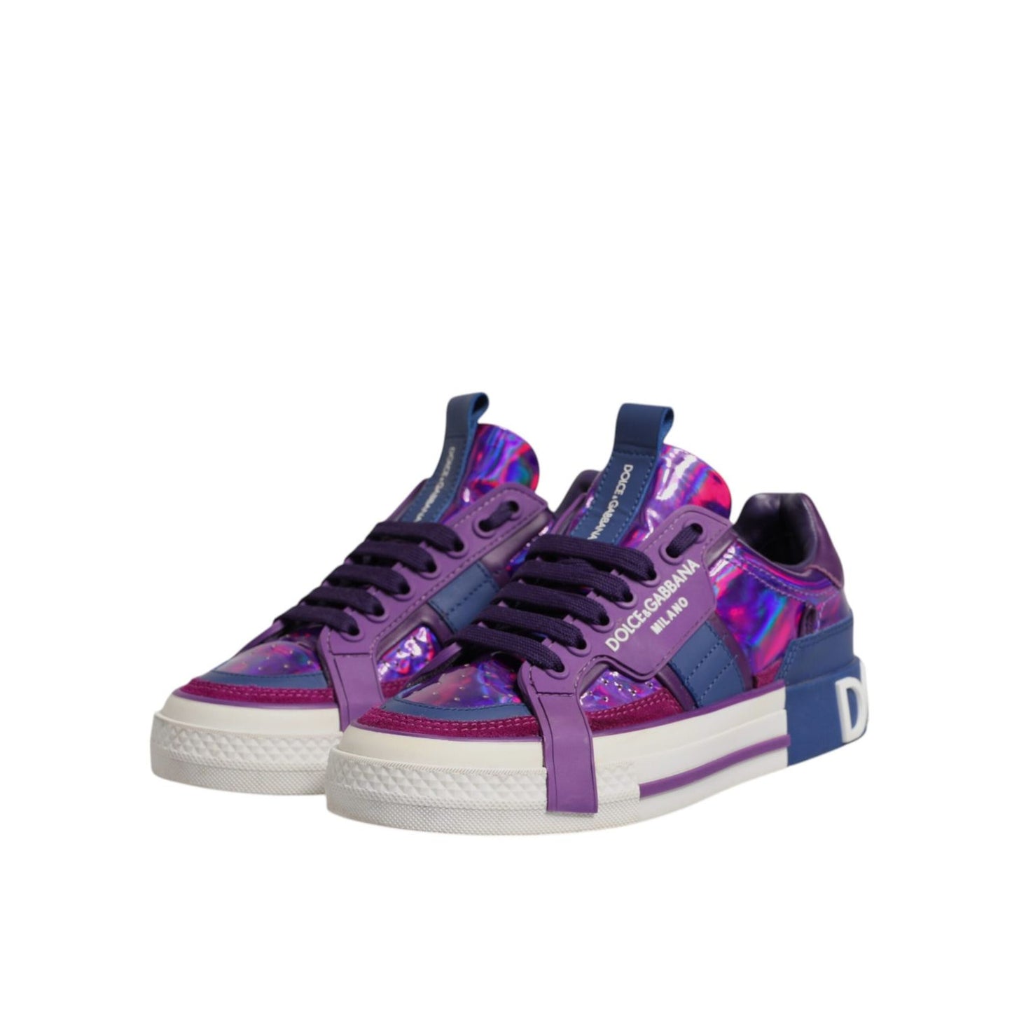 Dolce & Gabbana Purple Leather DG Logo Low Top Sneakers Shoes