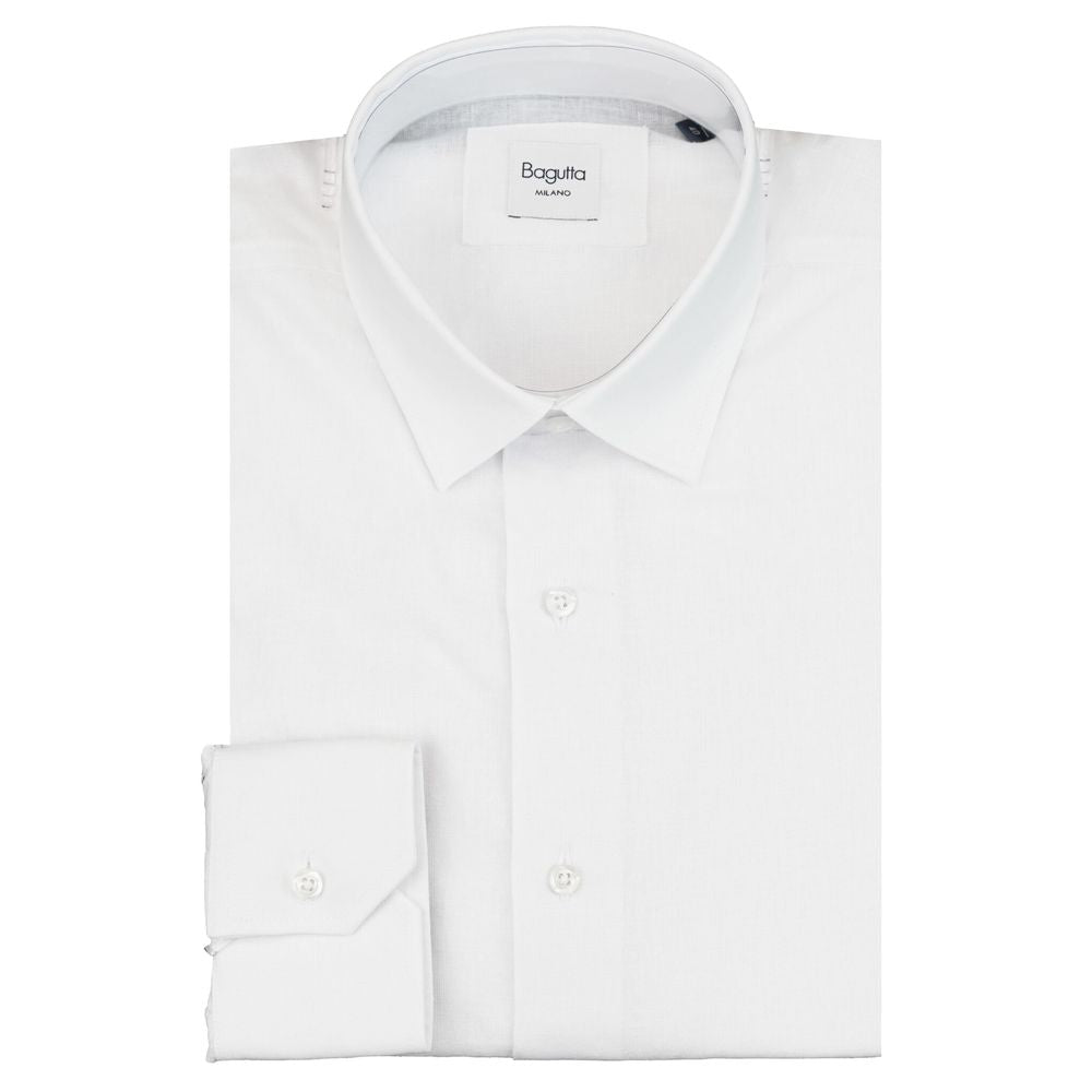Bagutta White Linen Men Shirt BA-15221-IT41 | L