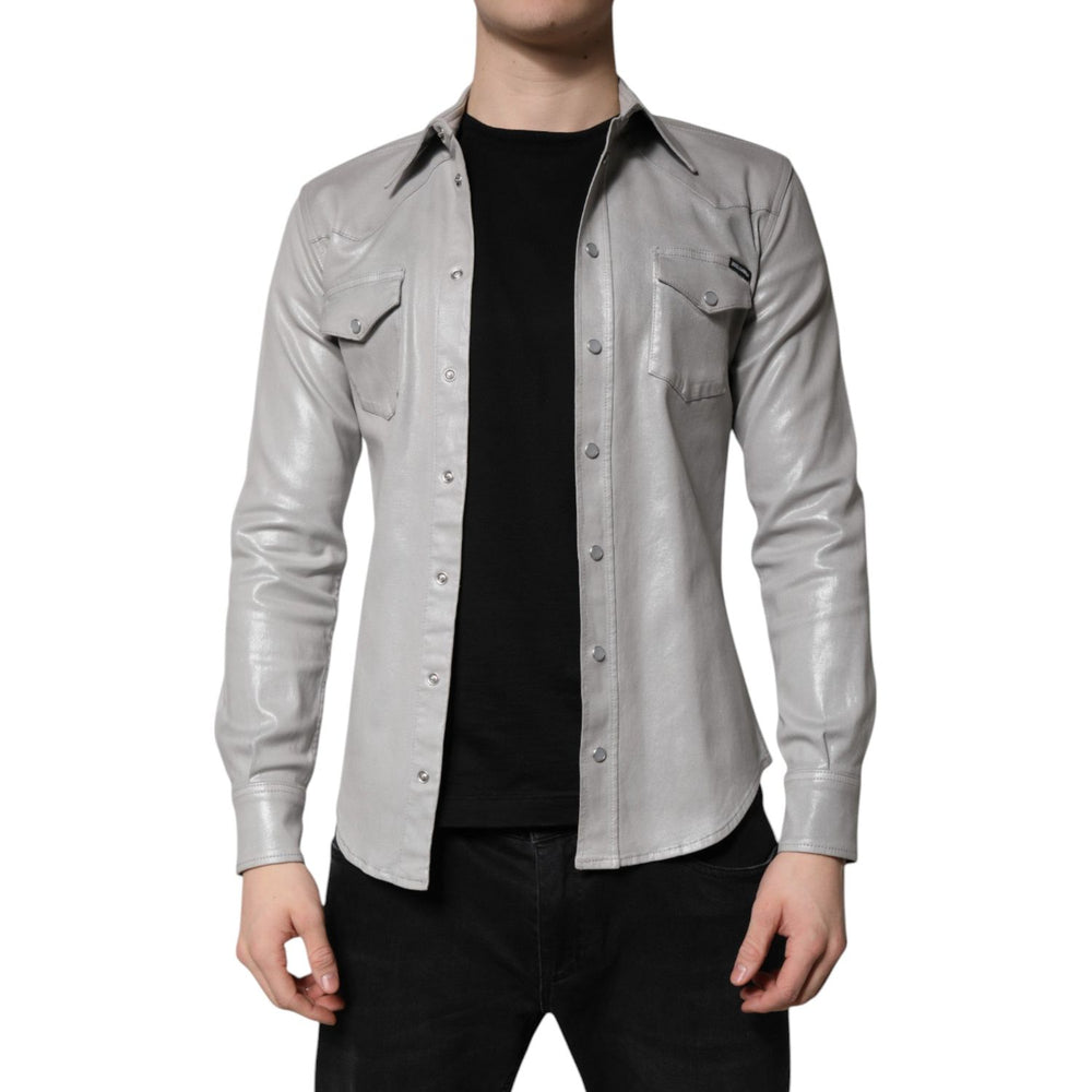 Dolce & Gabbana Metallic Gray Cotton Button Down Shirt TSH878484-37