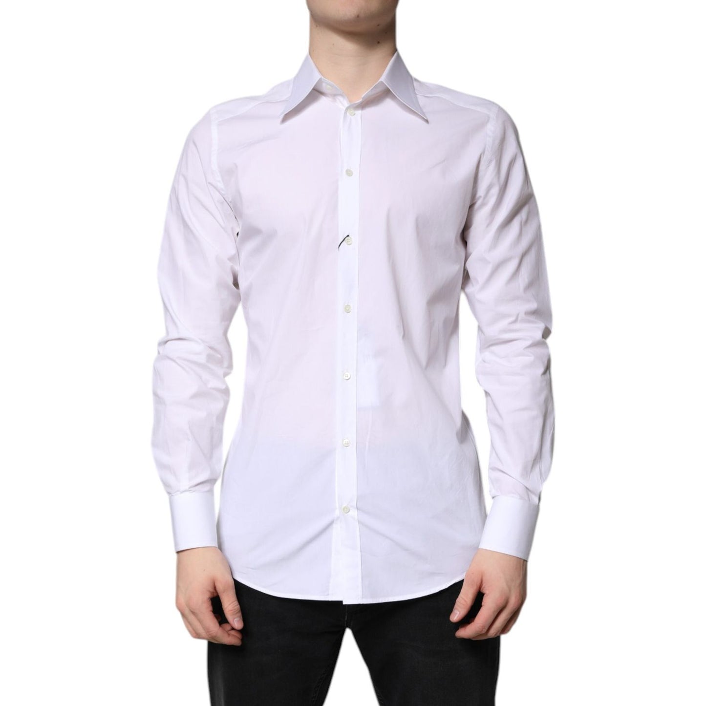 Dolce & Gabbana White Cotton GOLD Dress Formal Shirt TSH878542-40