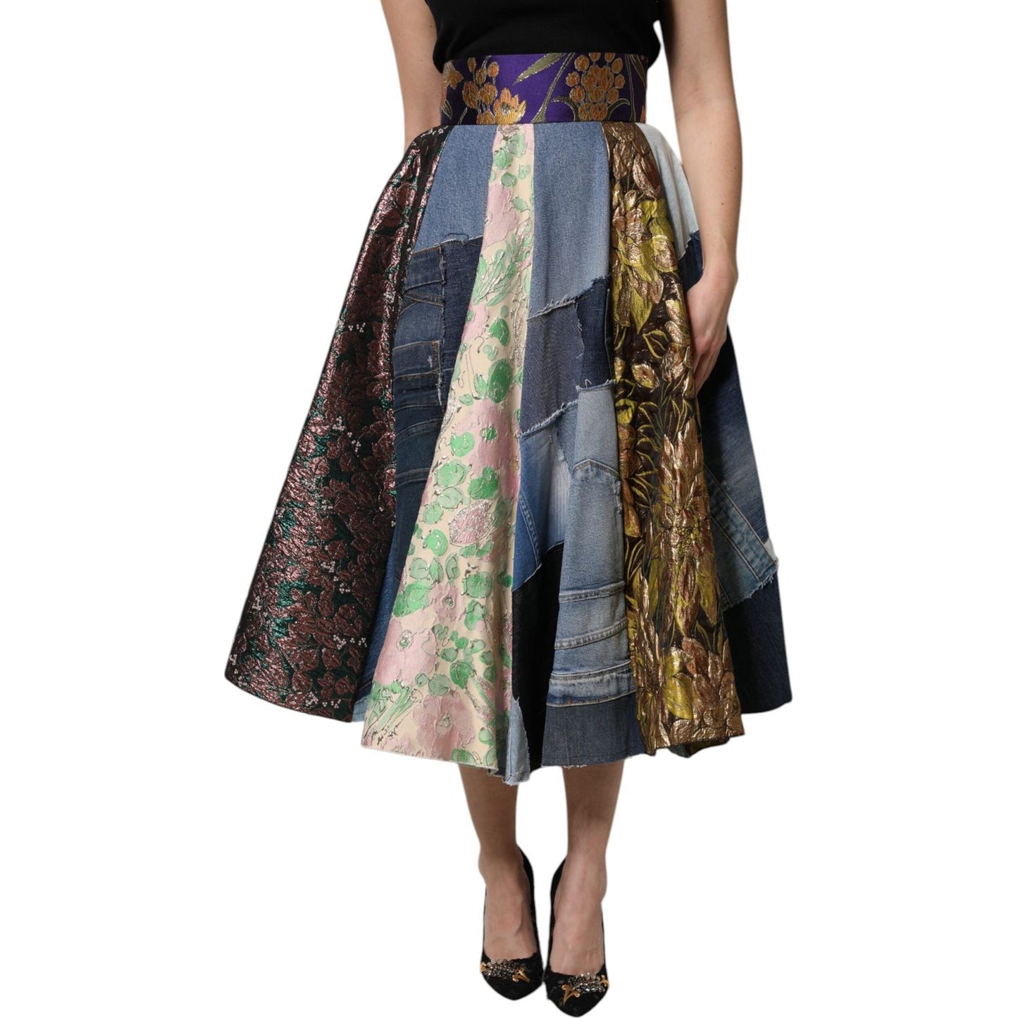 Dolce & Gabbana Multicolor Patchwork High Waisted Midi Skirt SKI2113-38