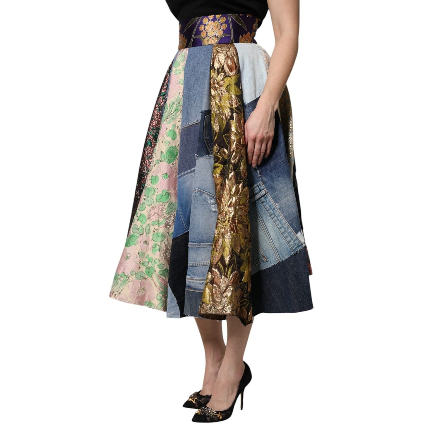 Dolce & Gabbana Multicolor Patchwork High Waisted Midi Skirt SKI2113-38