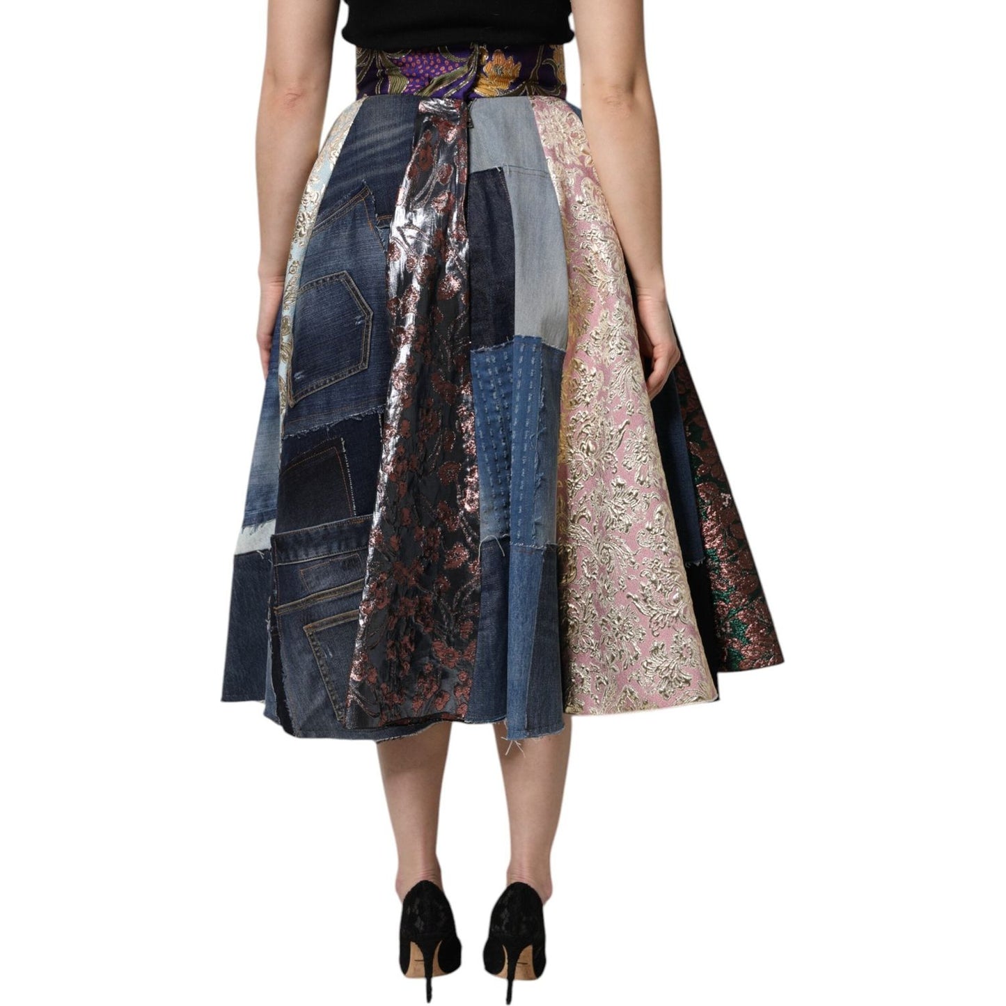 Dolce & Gabbana Multicolor Patchwork High Waisted Midi Skirt SKI2113-38