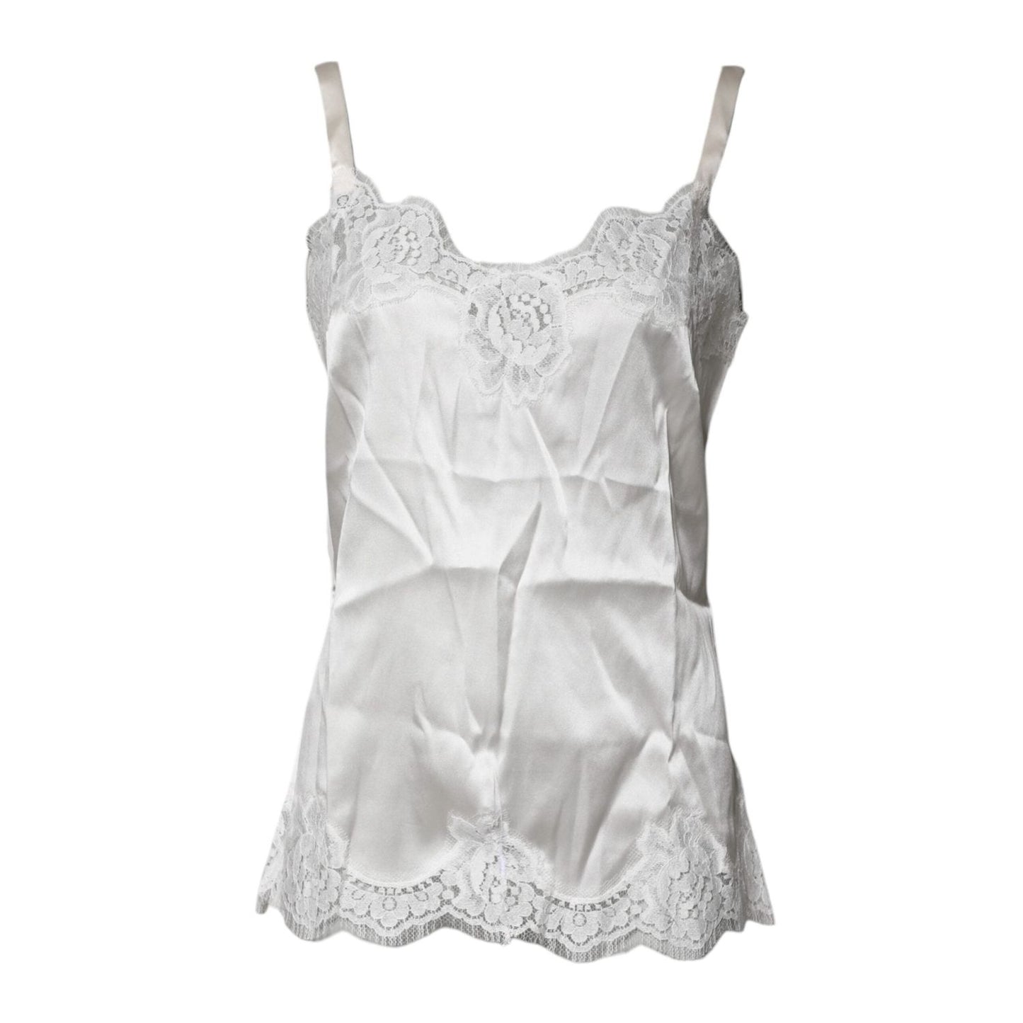 Dolce & Gabbana Top White Satin Lace Tank Lingerie Underwear TSH878521-3