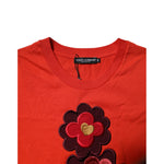 Dolce & Gabbana Red Floral Embroidery Cotton Crew Neck T-shirt TSH87134-44