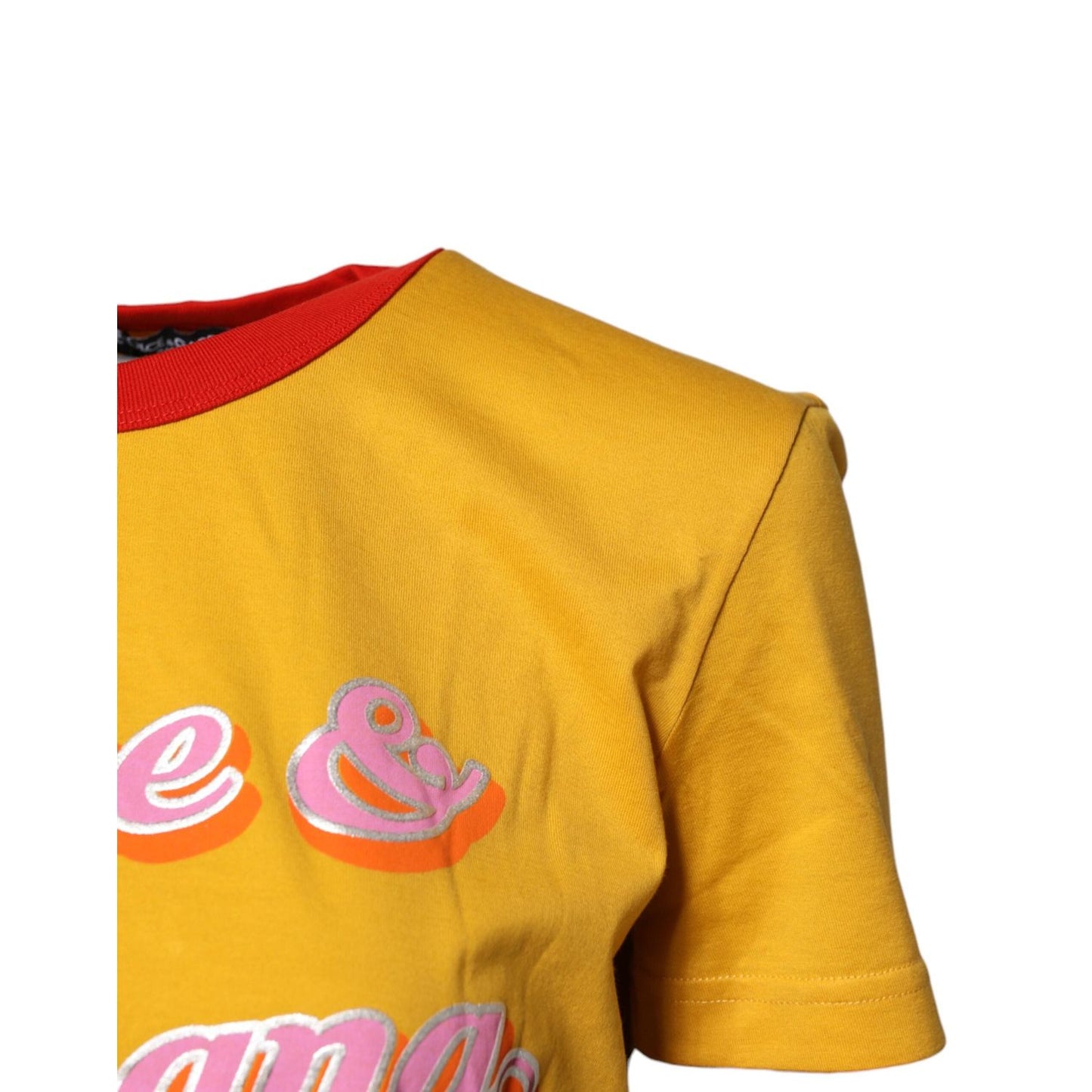 Dolce & Gabbana Yellow Printed Cotton Short Sleeves T-shirt