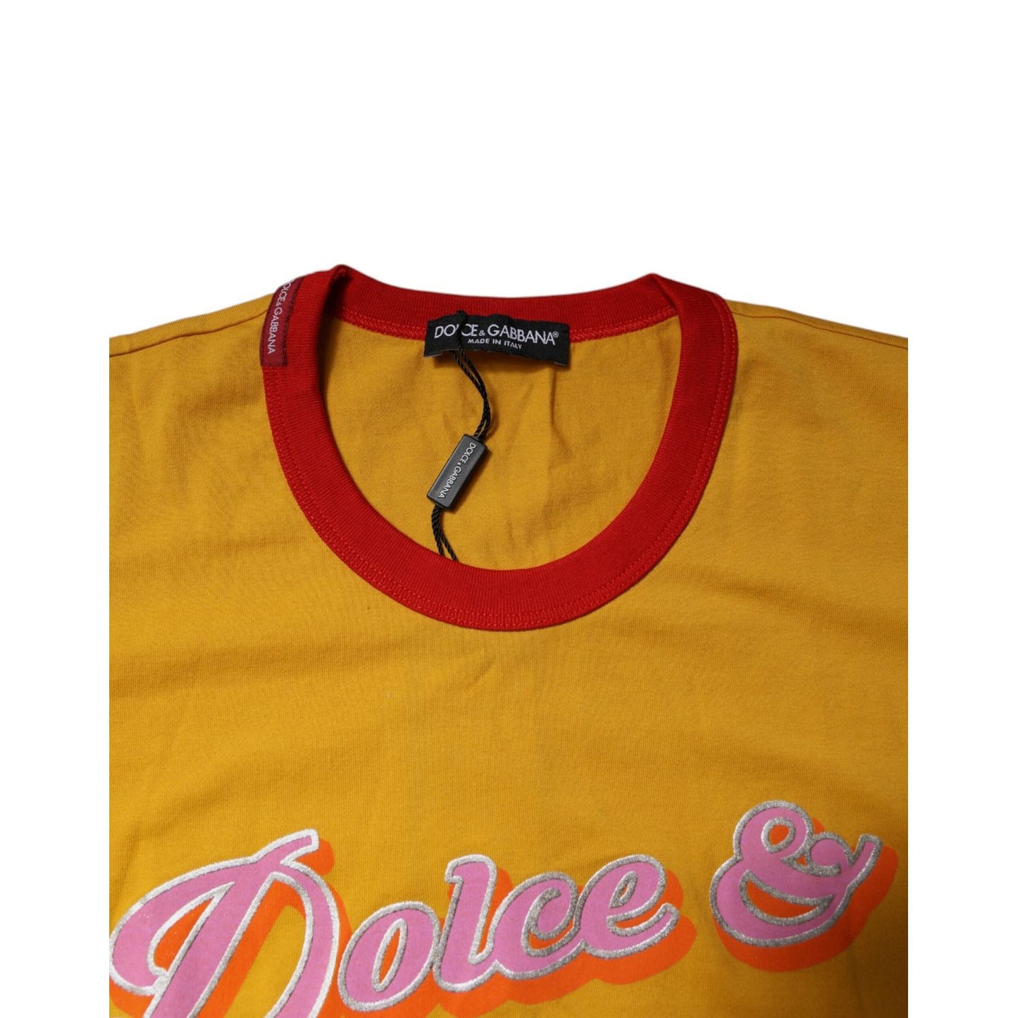 Dolce & Gabbana Yellow Printed Cotton Short Sleeves T-shirt