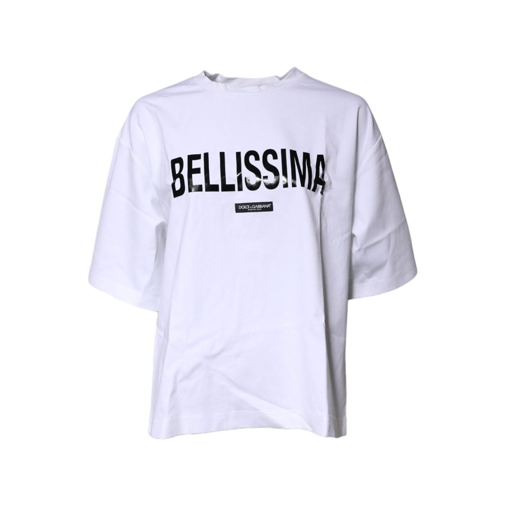 Dolce & Gabbana White Bellissima Cotton Crew Neck T-shirt TSH87168-46