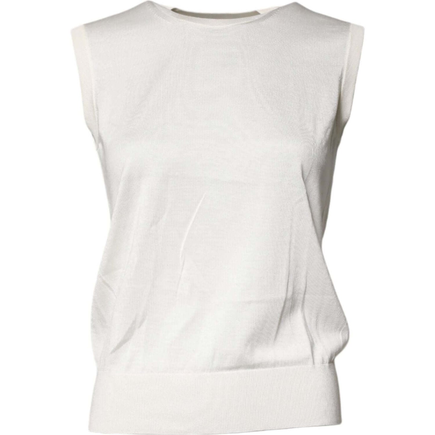 Dolce & Gabbana Cream Sleeveless Silk Round Neck Tank Top TSH87248-36