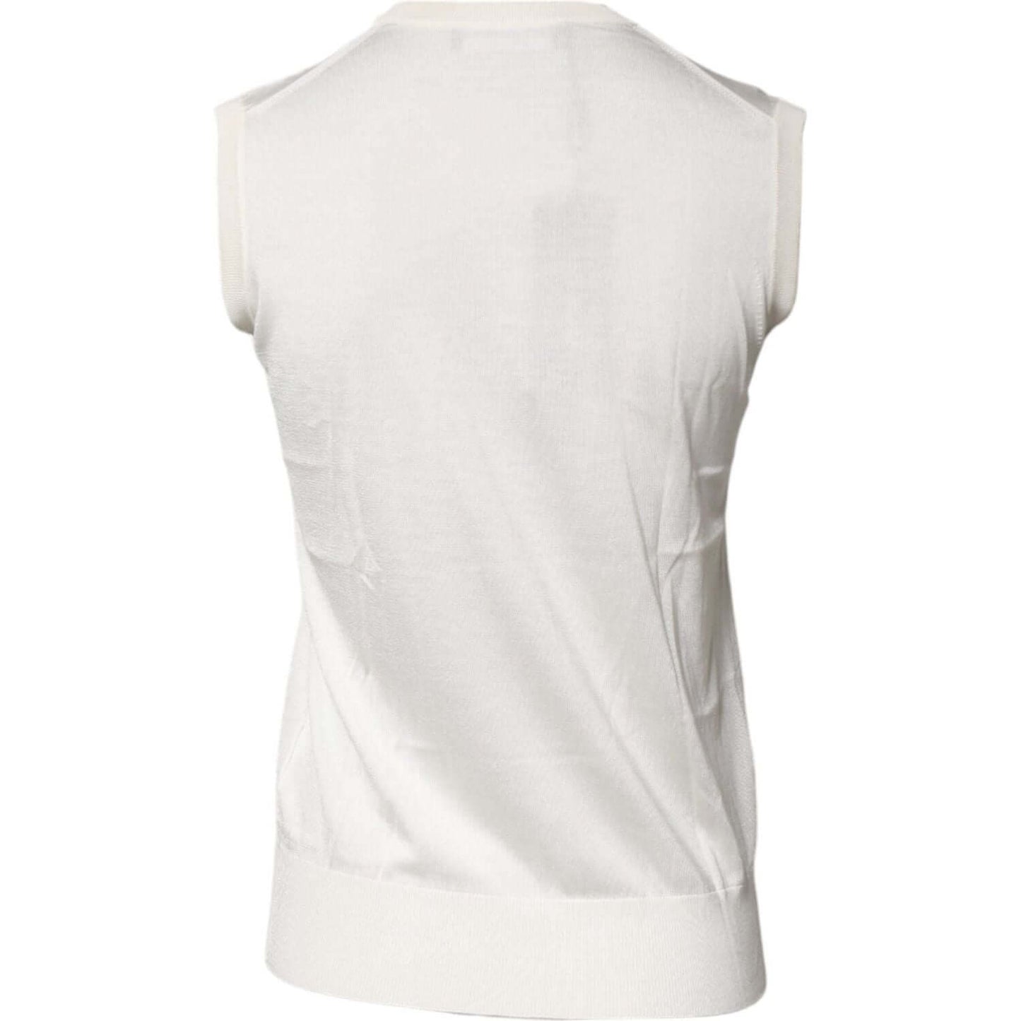 Dolce & Gabbana Cream Sleeveless Silk Round Neck Tank Top TSH87248-36