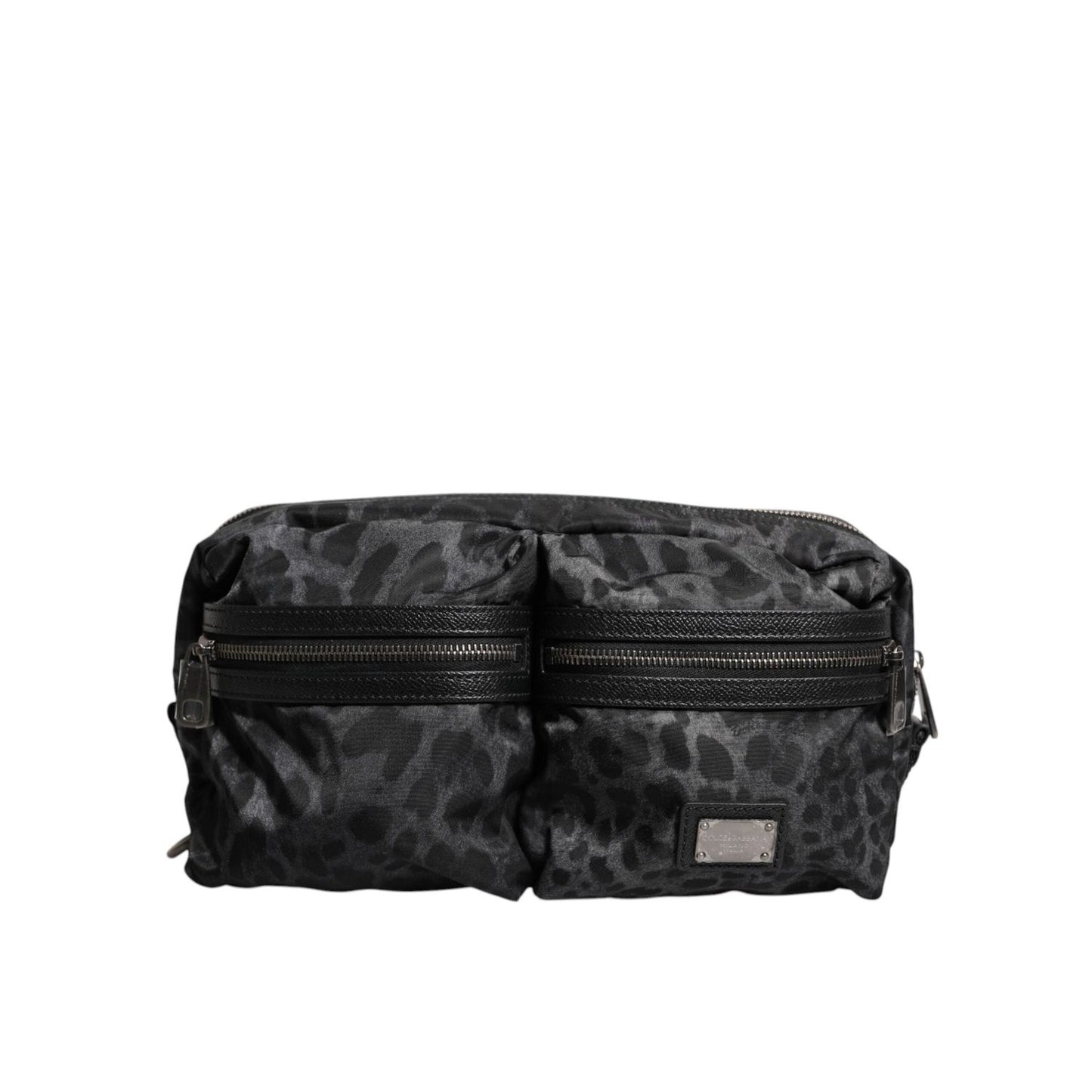 Dolce & Gabbana Black Gray Leopard DG Logo Belt Waist Fanny Pack Bag