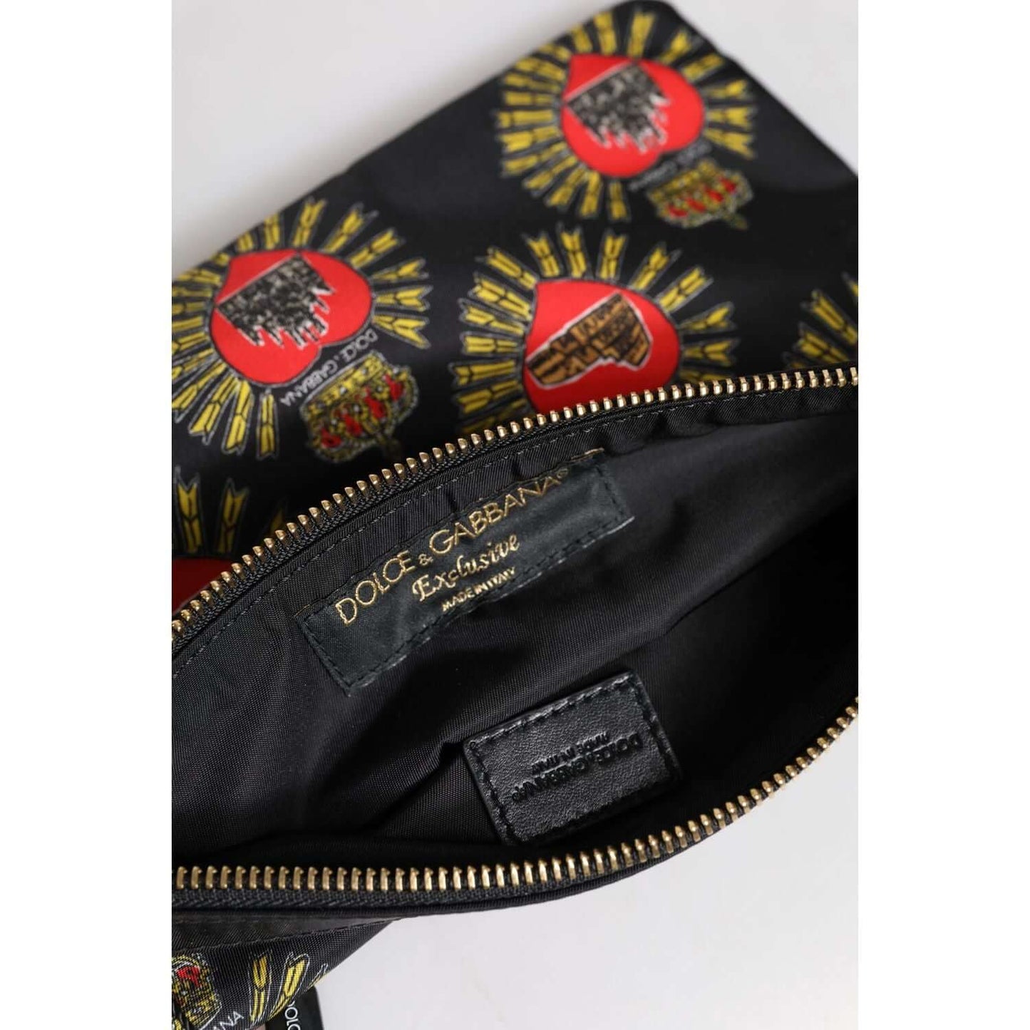 Dolce & Gabbana Black Red Nylon Sacred Heart Clutch Pouch Bag BAG4598
