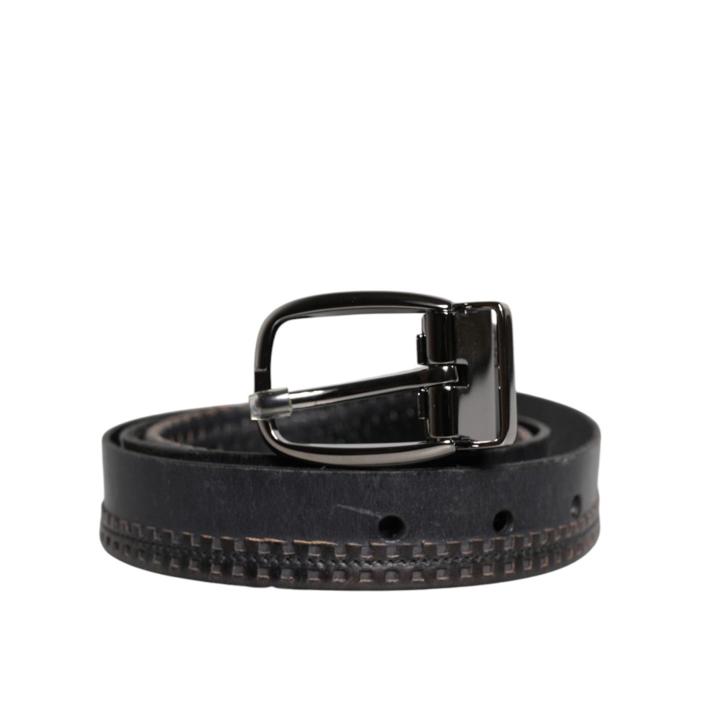 Dolce & Gabbana Black Leather Silver Tone Metal Buckle Belt BEL9292-95