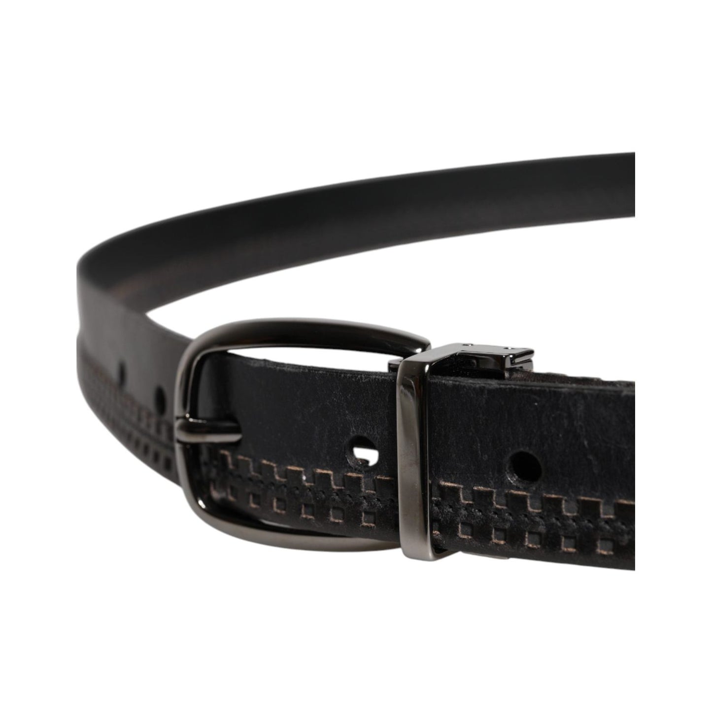Dolce & Gabbana Black Leather Silver Tone Metal Buckle Belt BEL9292-95