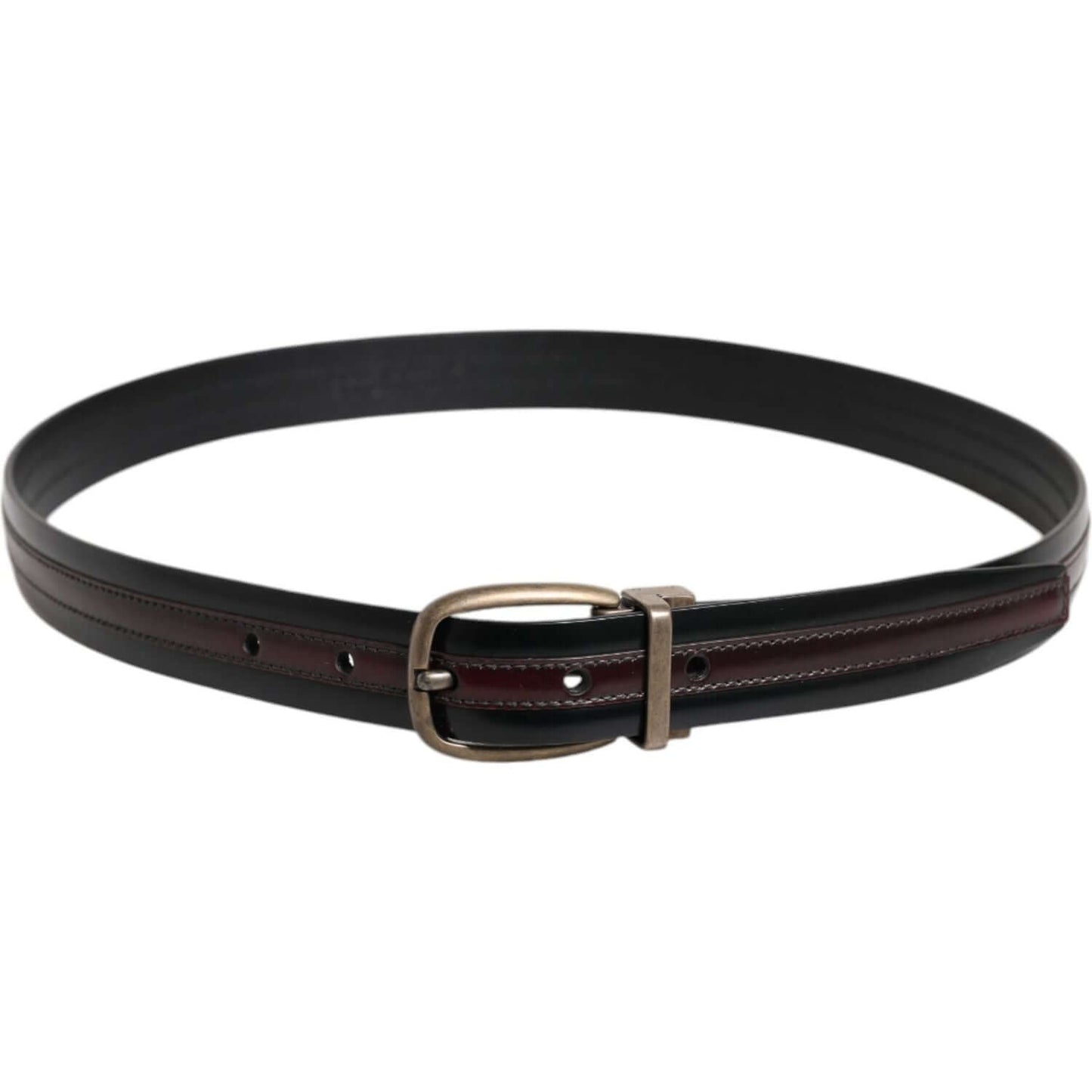 Dolce & Gabbana Black Burgundy Calfskin Metal Logo Buckle Belt BEL9329-100