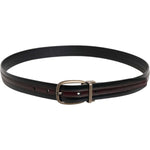 Dolce & Gabbana Black Burgundy Calfskin Metal Logo Buckle Belt BEL9329-100