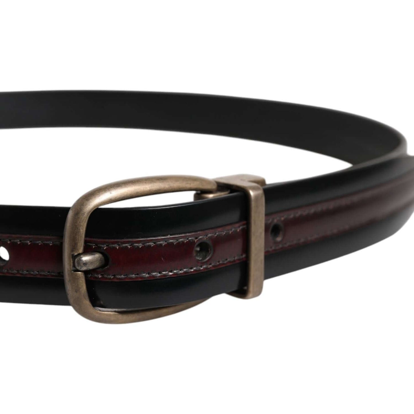 Dolce & Gabbana Black Burgundy Calfskin Metal Logo Buckle Belt BEL9329-100