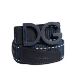 Dolce & Gabbana Blue White Cotton DG Logo Metal Buckle Belt