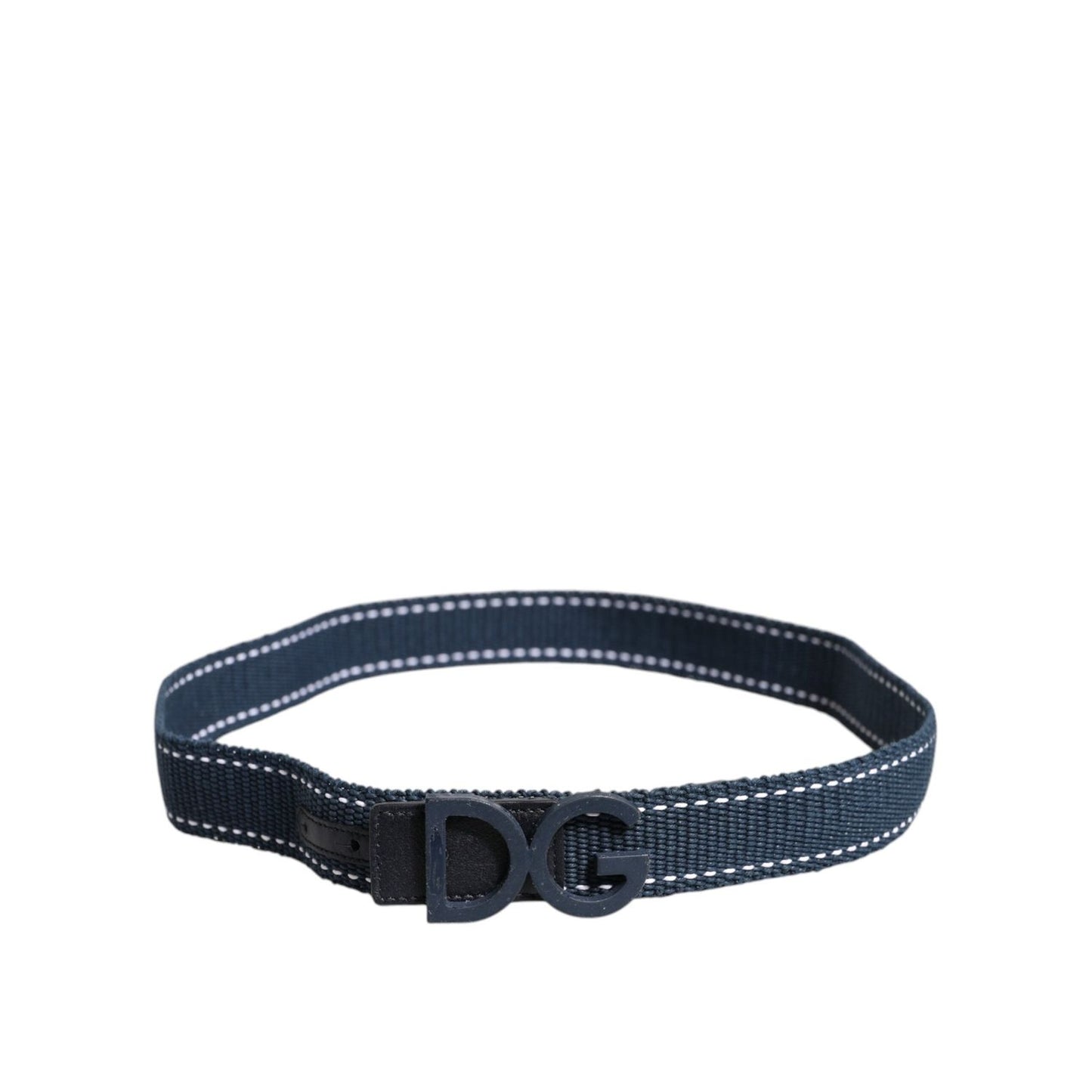 Dolce & Gabbana Blue White Cotton DG Logo Metal Buckle Belt