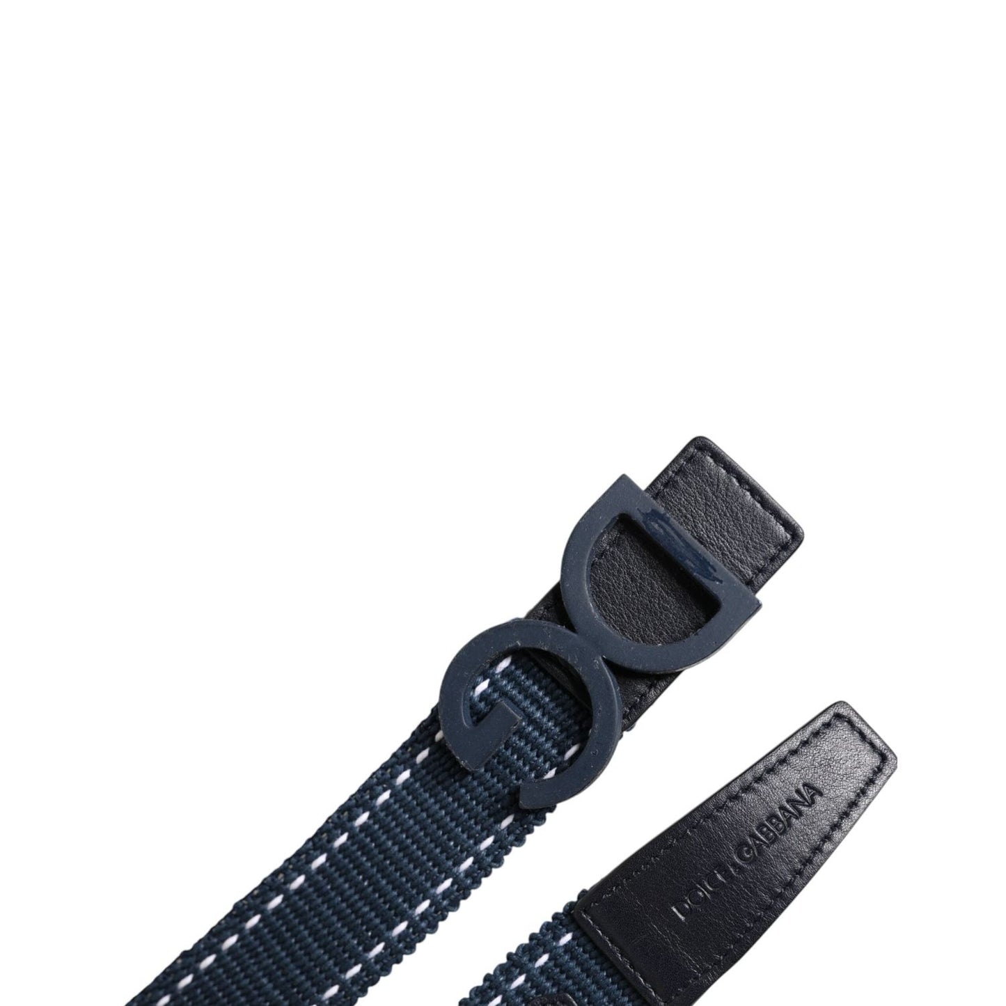 Dolce & Gabbana Blue White Cotton DG Logo Metal Buckle Belt