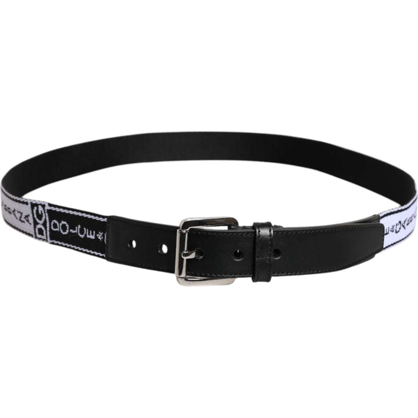 Dolce & Gabbana Black White Printed Metal Logo Buckle Belt BEL9347-100