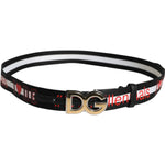 Dolce & Gabbana Black White Printed Metal Logo Buckle Belt BEL9348-100