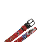 Dolce & Gabbana Red Floral DG Embellished Metal Buckle Belt