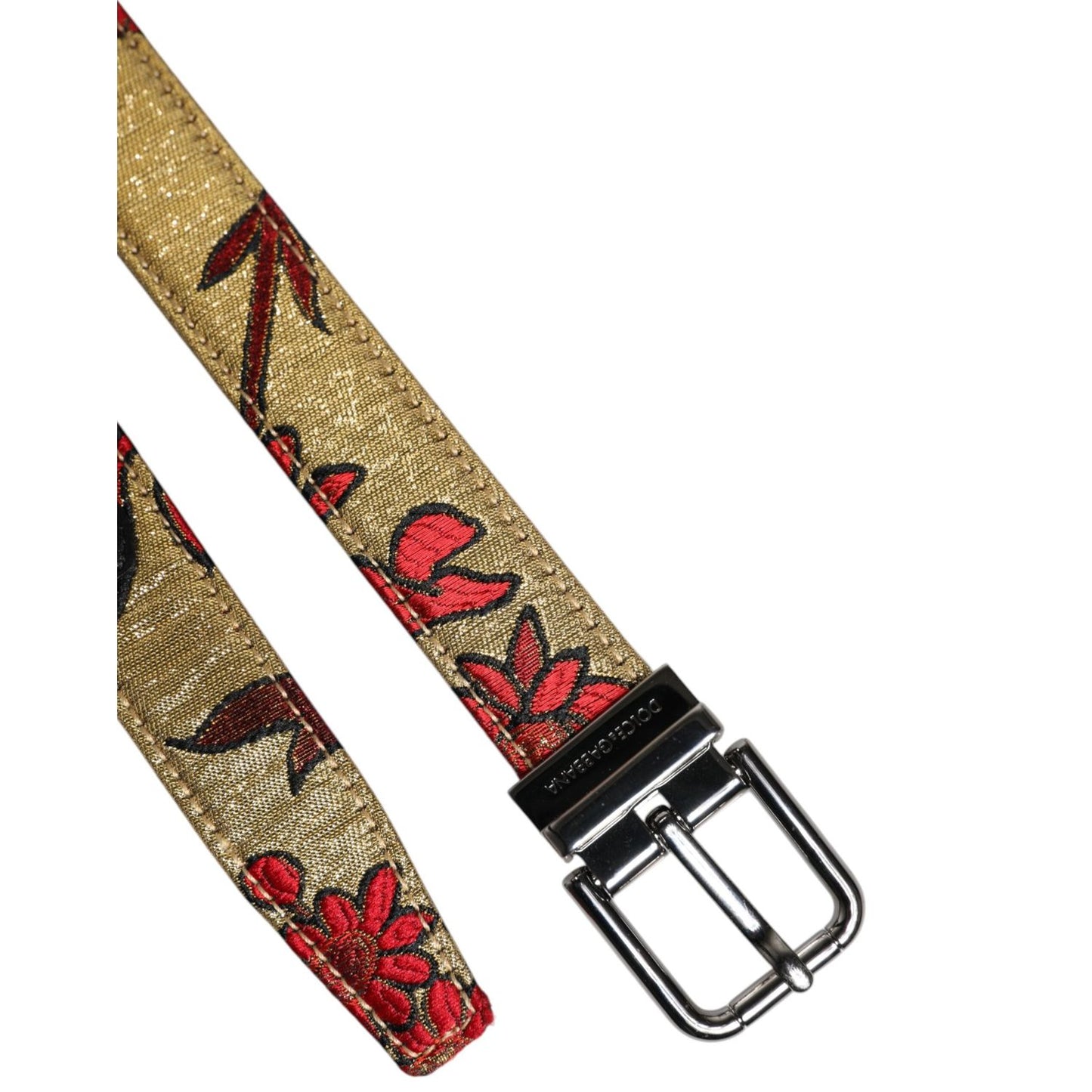 Dolce & Gabbana Gold Floral Jacquard Leather Metal Buckle Belt BEL9355-90