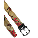 Dolce & Gabbana Gold Floral Jacquard Leather Metal Buckle Belt BEL9355-90